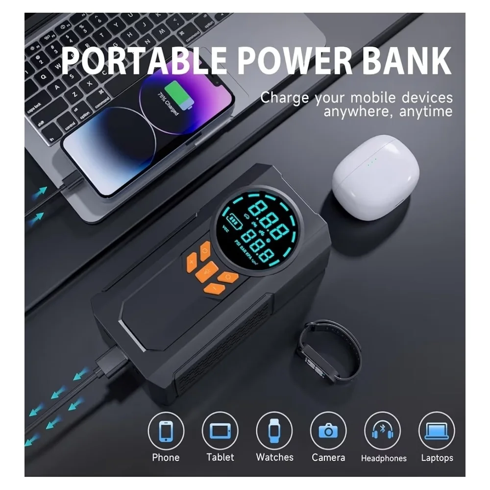 High-Capacity Black Power Bank with LED Display